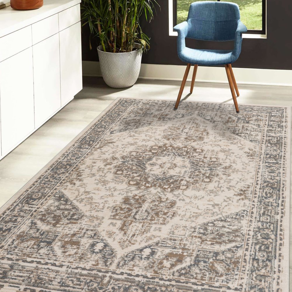10' X 14' Gray And Beige Medallion Area Rug