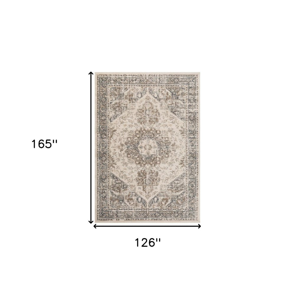 10' X 14' Gray And Beige Medallion Area Rug