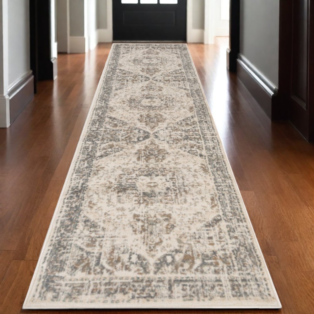 10' X 14' Gray And Beige Medallion Area Rug