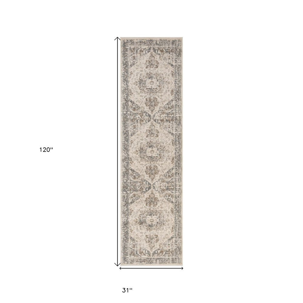 10' X 14' Gray And Beige Medallion Area Rug