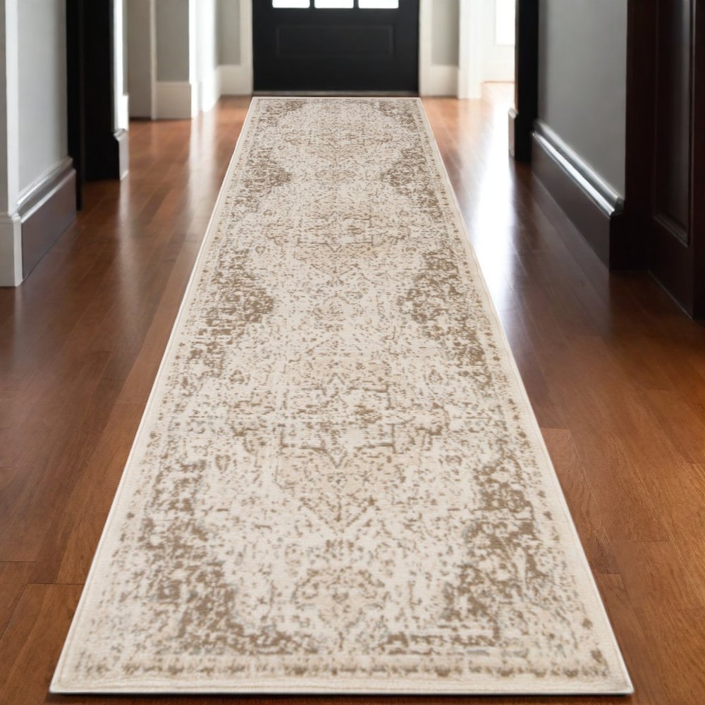 10' X 14' Cream And Brown Medallion Area Rug