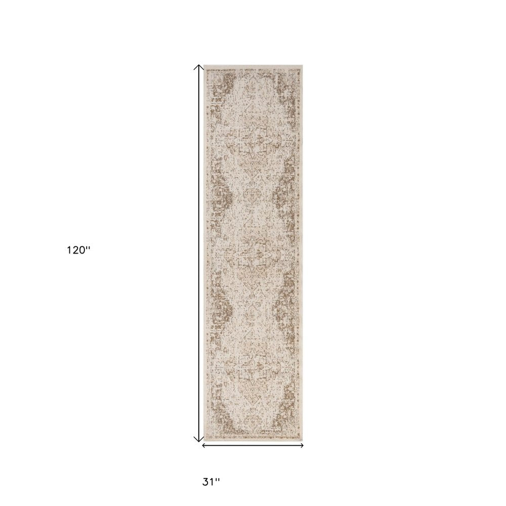 10' X 14' Cream And Brown Medallion Area Rug