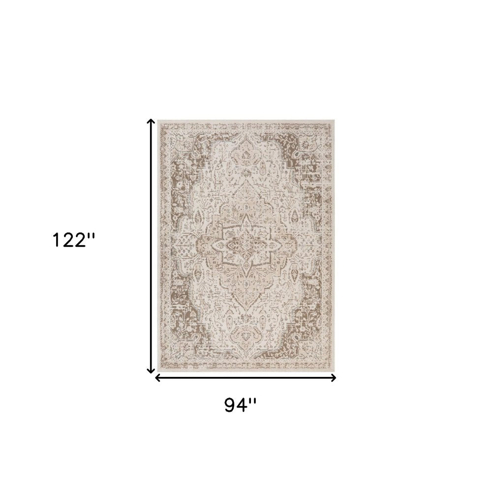 8' X 10' Cream And Brown Medallion Area Rug