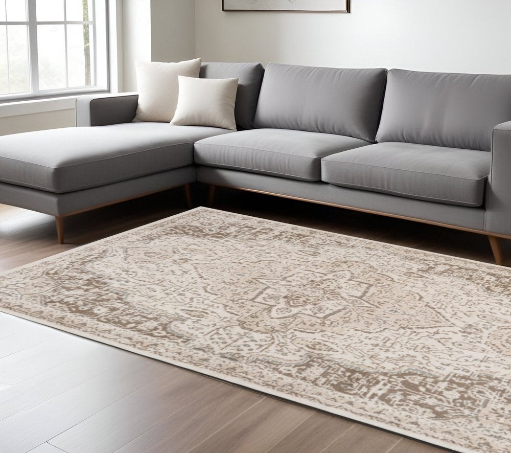 8' X 10' Cream And Brown Medallion Area Rug