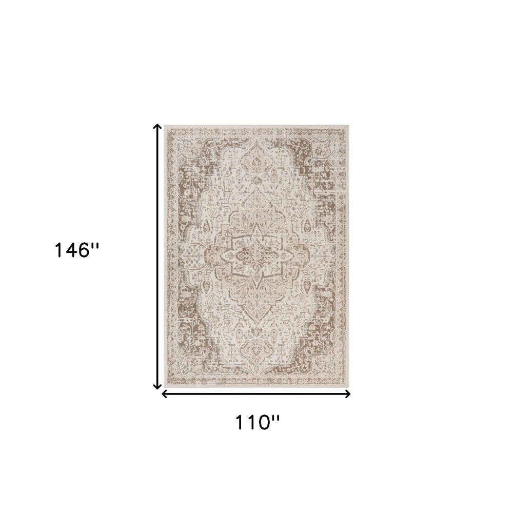 8' X 10' Cream And Brown Medallion Area Rug