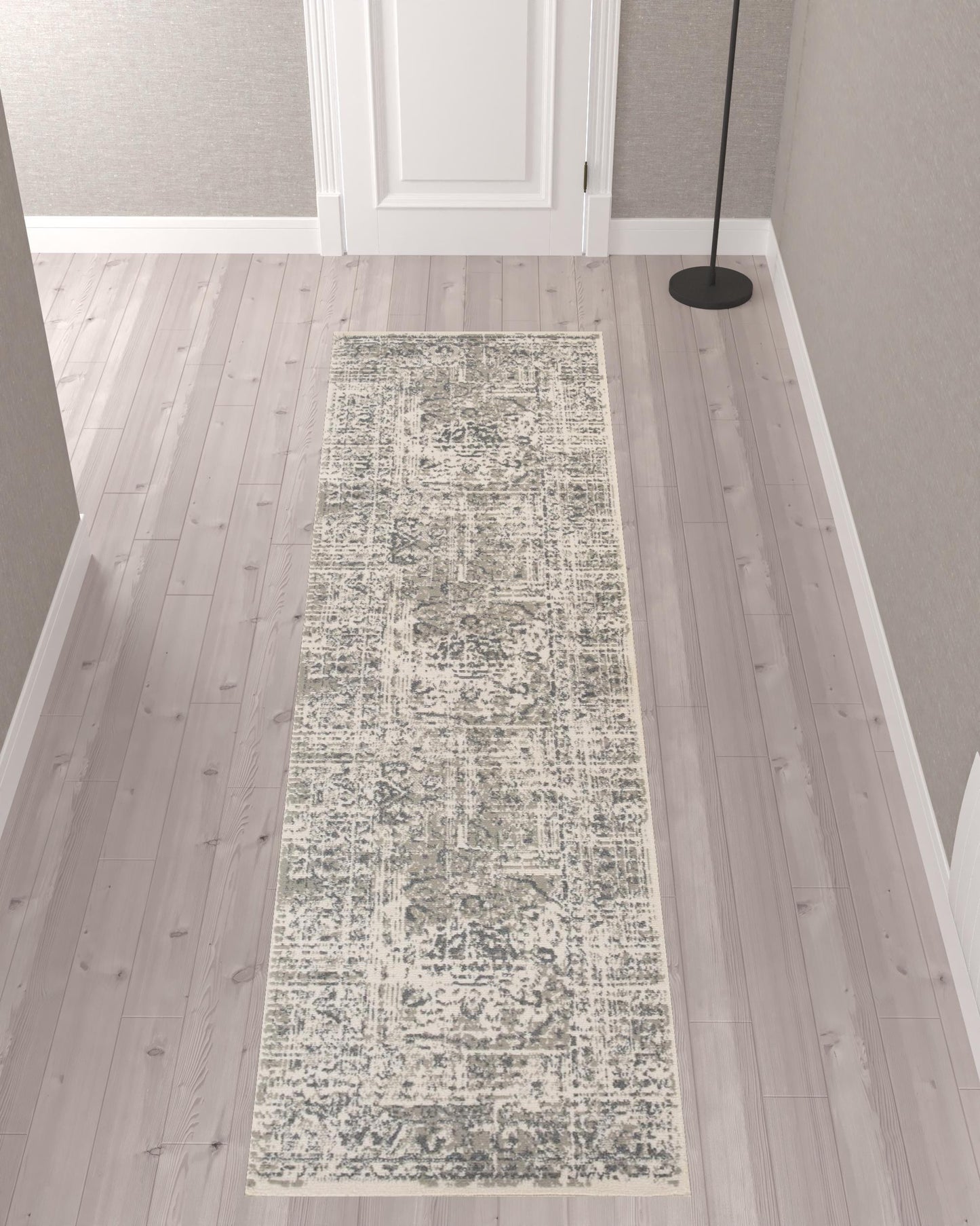 10' X 14' Medium Gray and Ivory Medallion Power Loom Area Rug