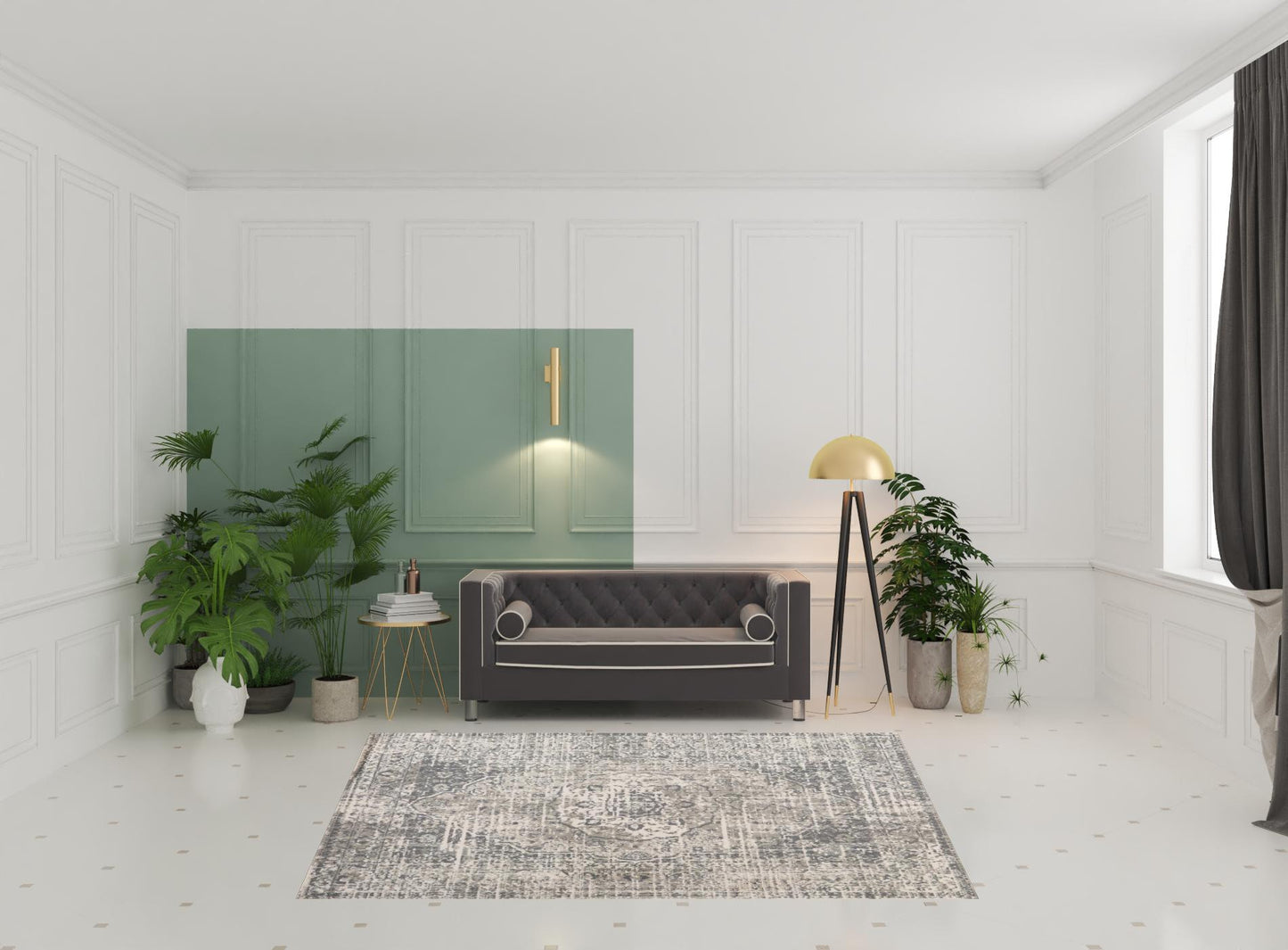 10' X 14' Medium Gray and Ivory Medallion Power Loom Area Rug