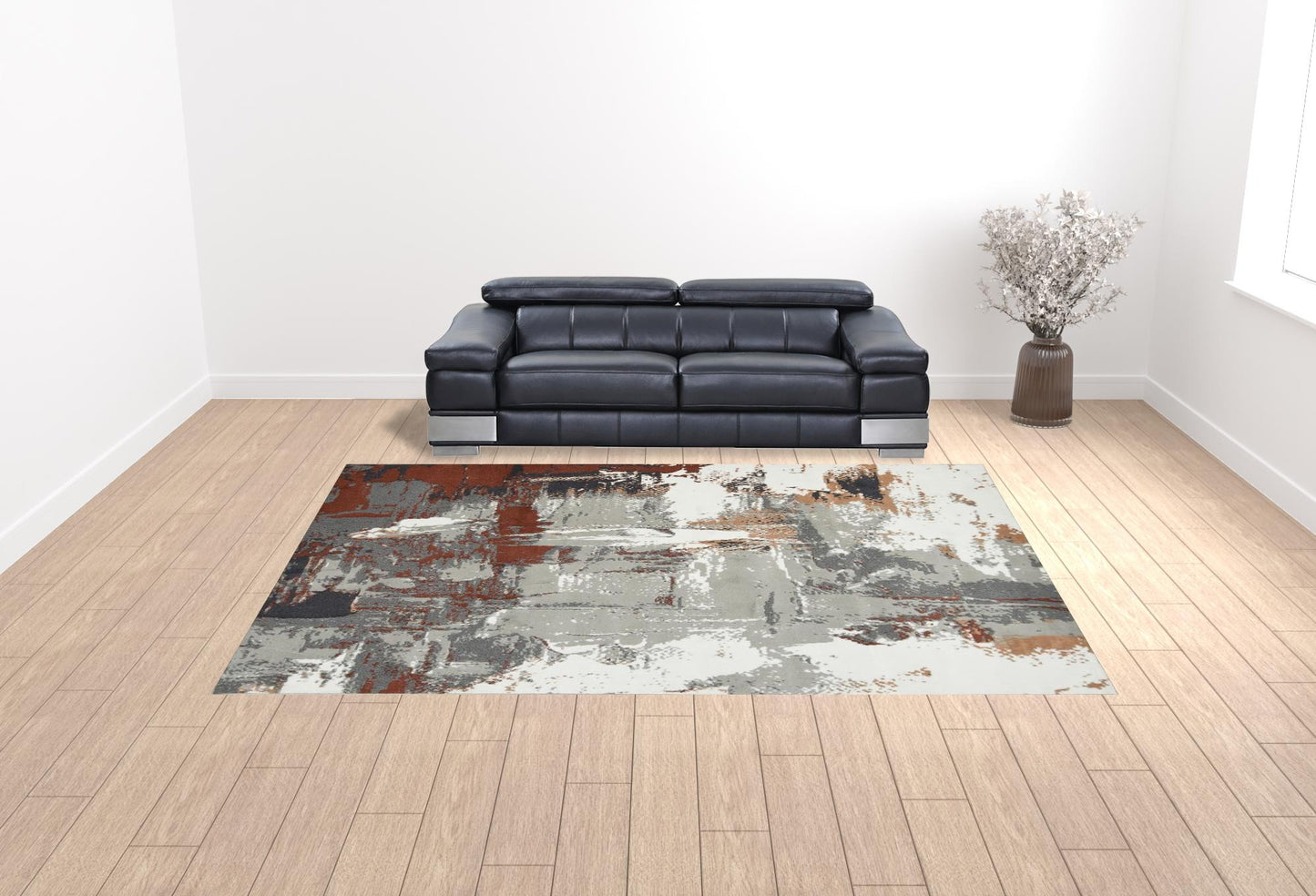 10' X 14' Ivory Gray and Rust Abstract Power Loom Area Rug