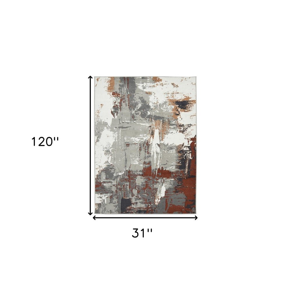 8' X 10' Ivory Gray and Rust Abstract Power Loom Area Rug