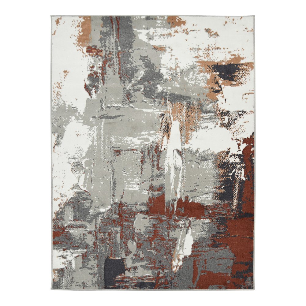 8' X 10' Ivory Gray and Rust Abstract Power Loom Area Rug