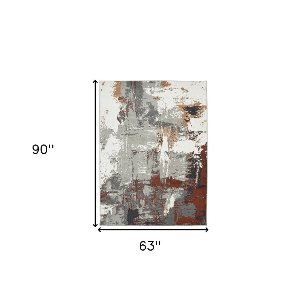 8' X 10' Ivory Gray and Rust Abstract Power Loom Area Rug