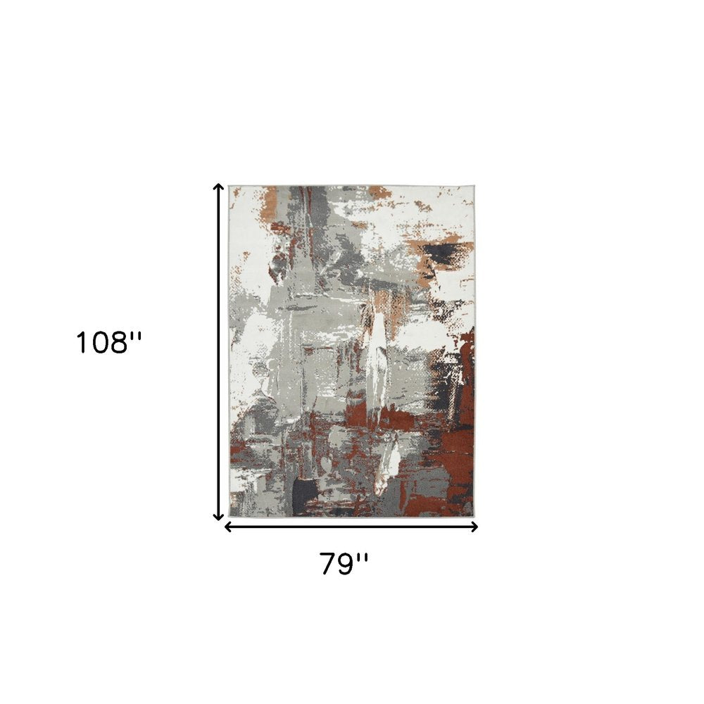8' X 10' Ivory Gray and Rust Abstract Power Loom Area Rug
