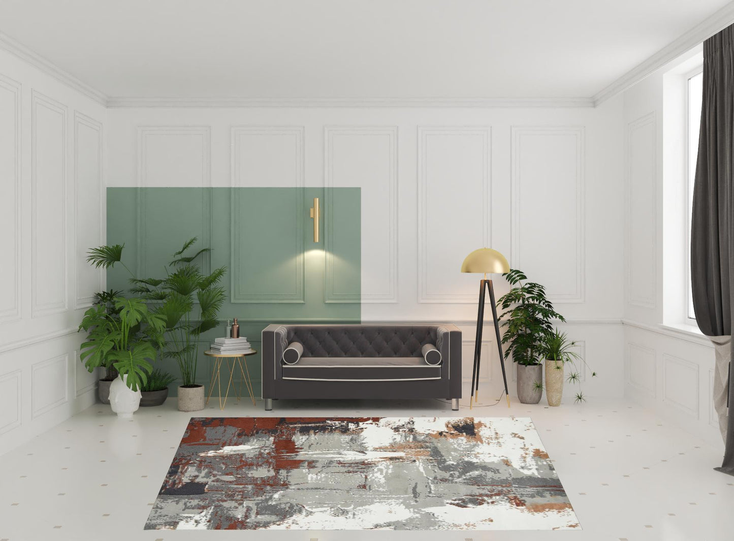 10' X 14' Ivory Gray and Rust Abstract Power Loom Area Rug