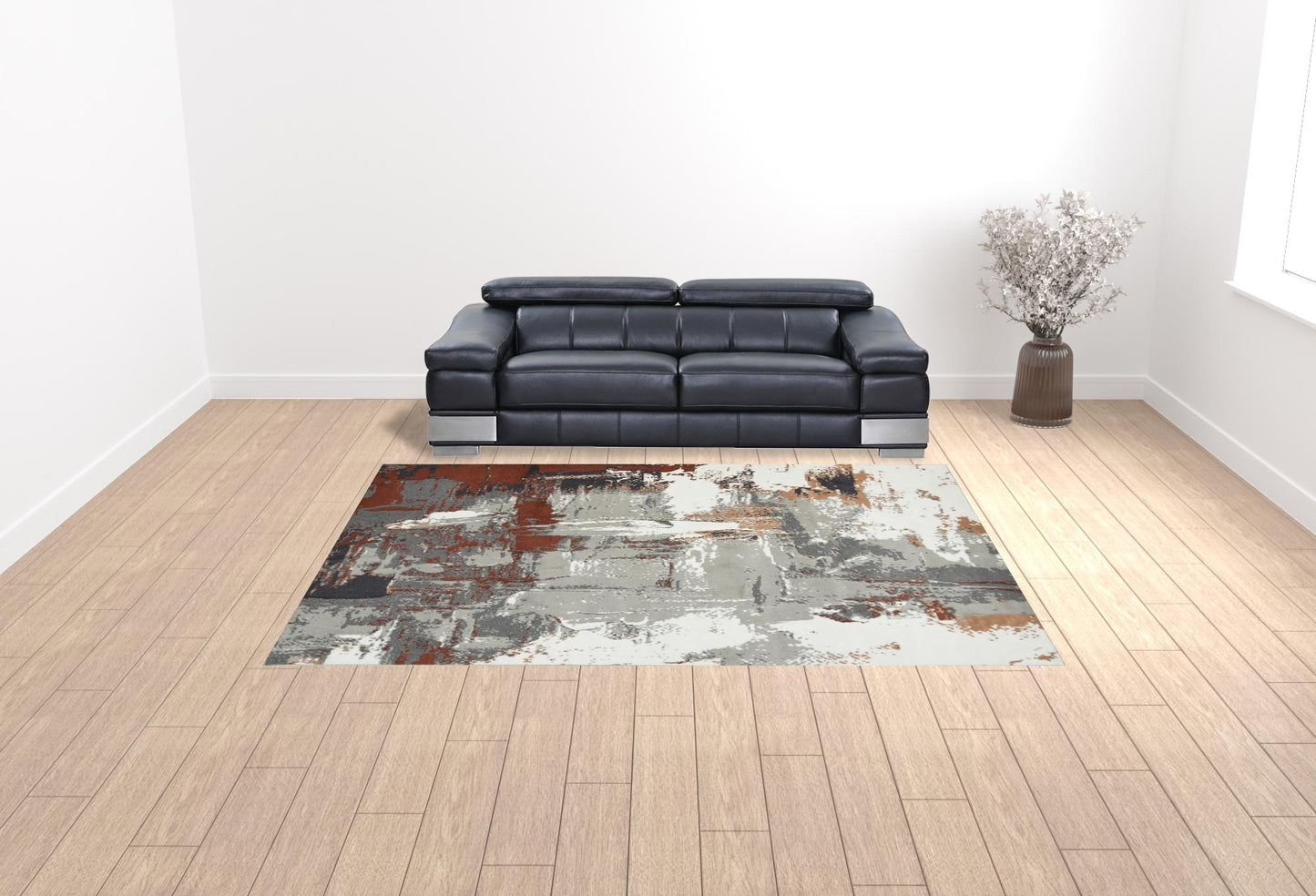 10' X 14' Ivory Gray and Rust Abstract Power Loom Area Rug