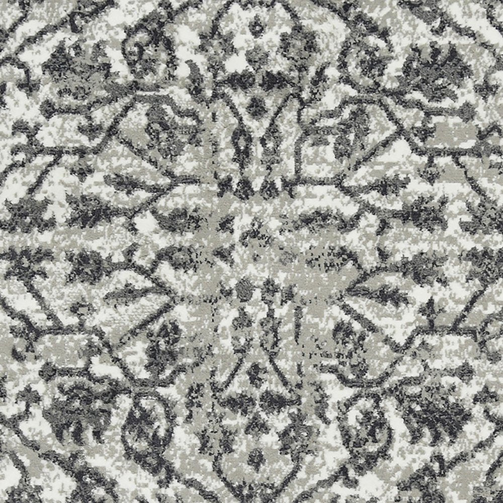 10' X 14' Ivory Gray And Dark Gray Floral Area Rug