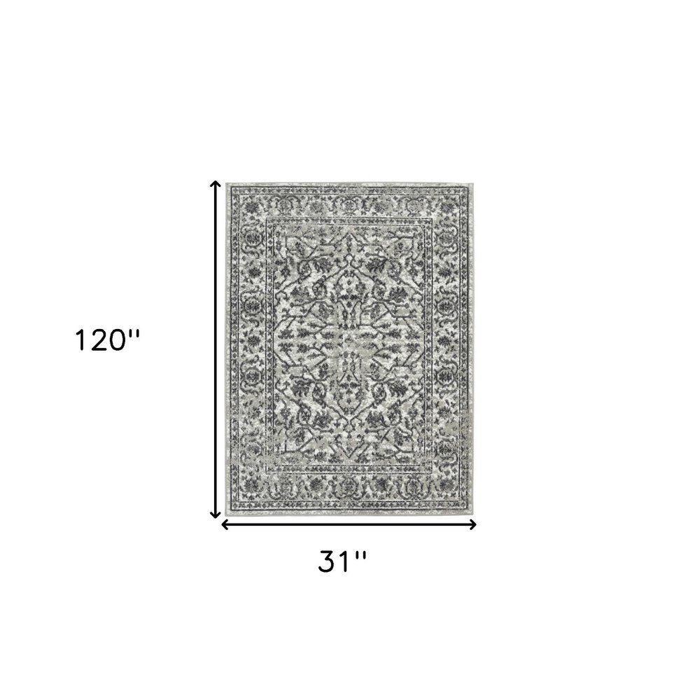 10' X 14' Ivory Gray And Dark Gray Floral Area Rug
