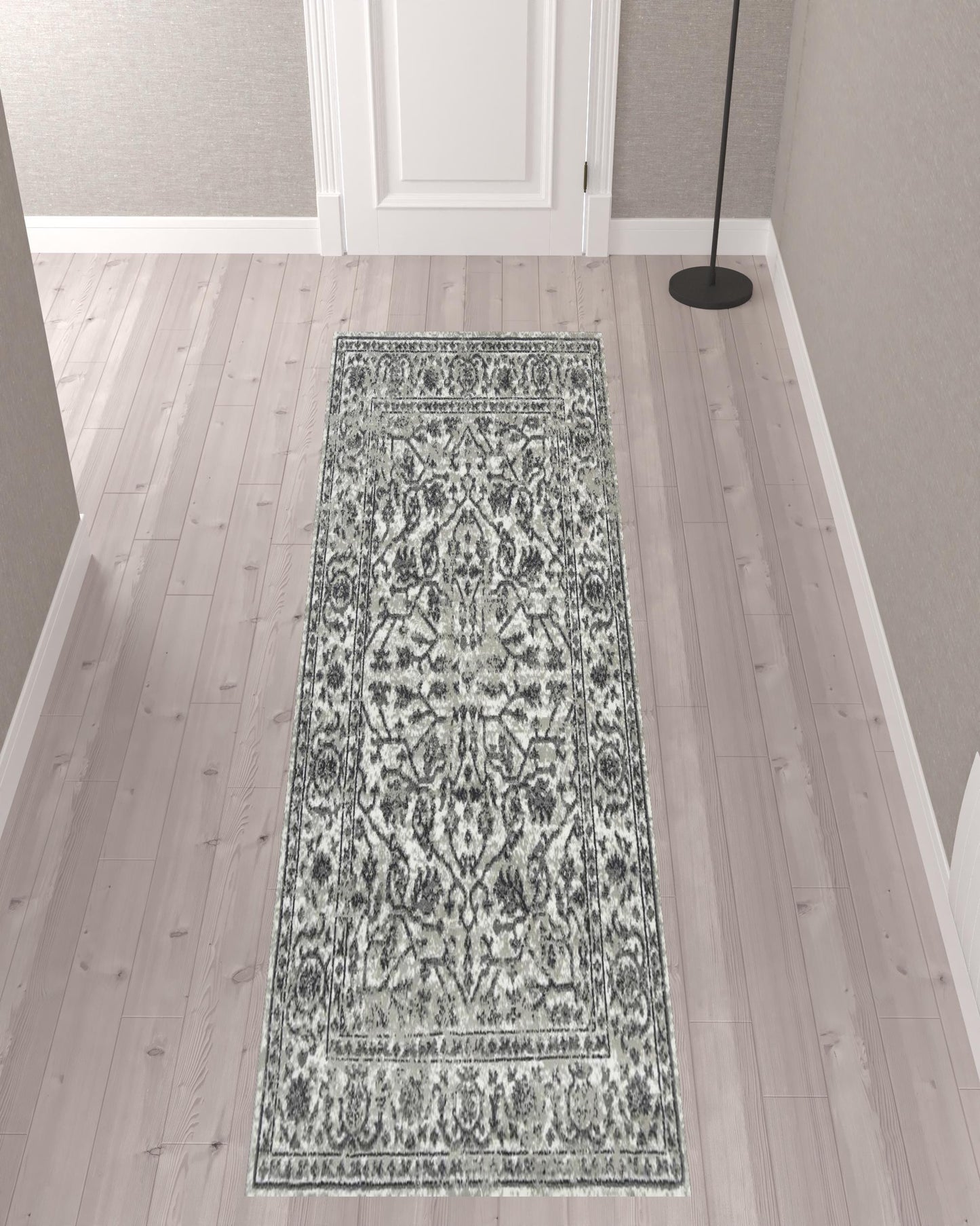 10' X 14' Gray and Dark Gray Floral Power Loom Area Rug