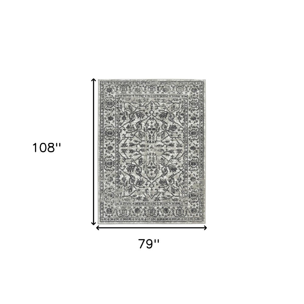 10' X 14' Ivory Gray And Dark Gray Floral Area Rug