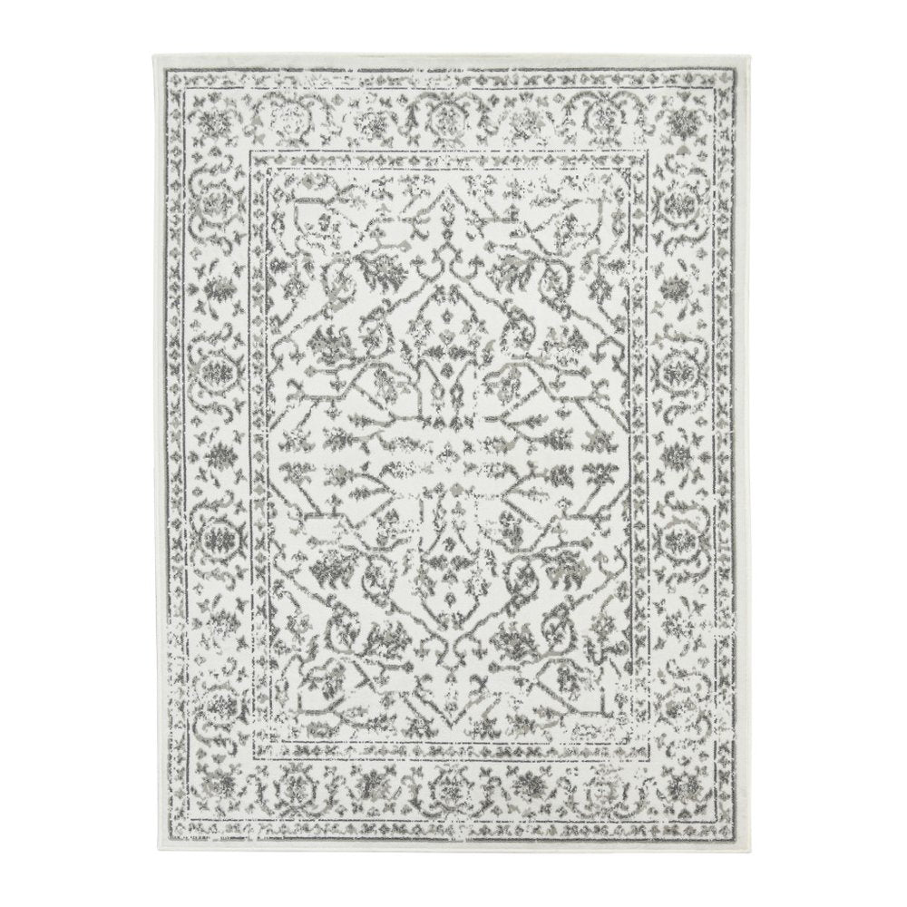 10' X 14' Ivory And Gray Floral Area Rug