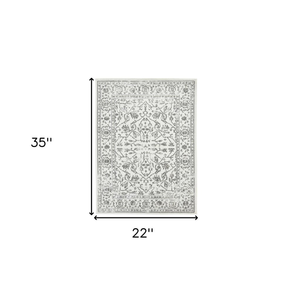 10' X 14' Ivory And Gray Floral Area Rug
