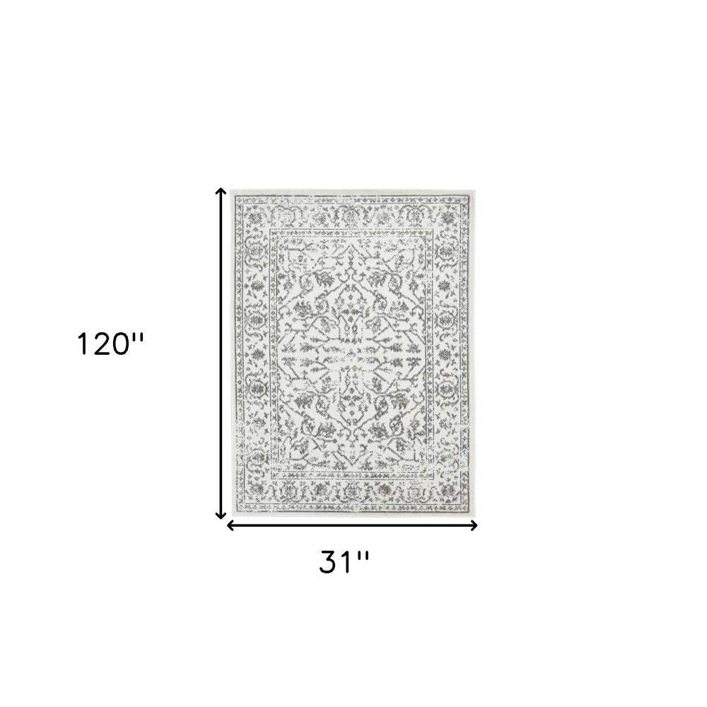 10' X 14' Ivory And Gray Floral Area Rug
