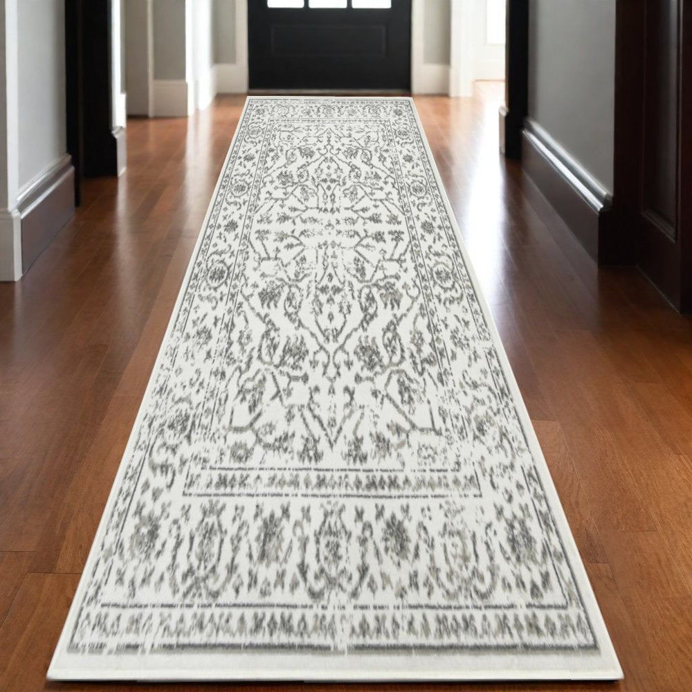 10' X 14' Ivory And Gray Floral Area Rug