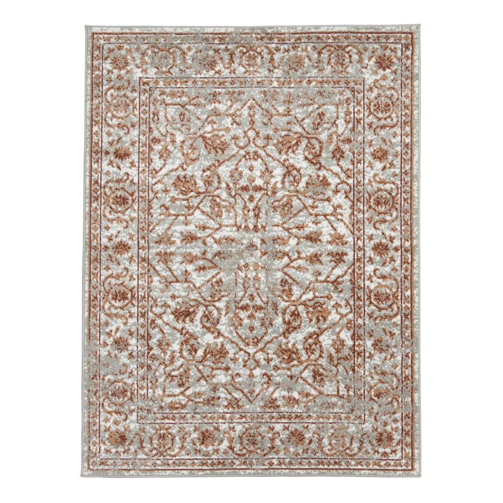 10' X 14' Ivory Gray And Rust Floral Area Rug