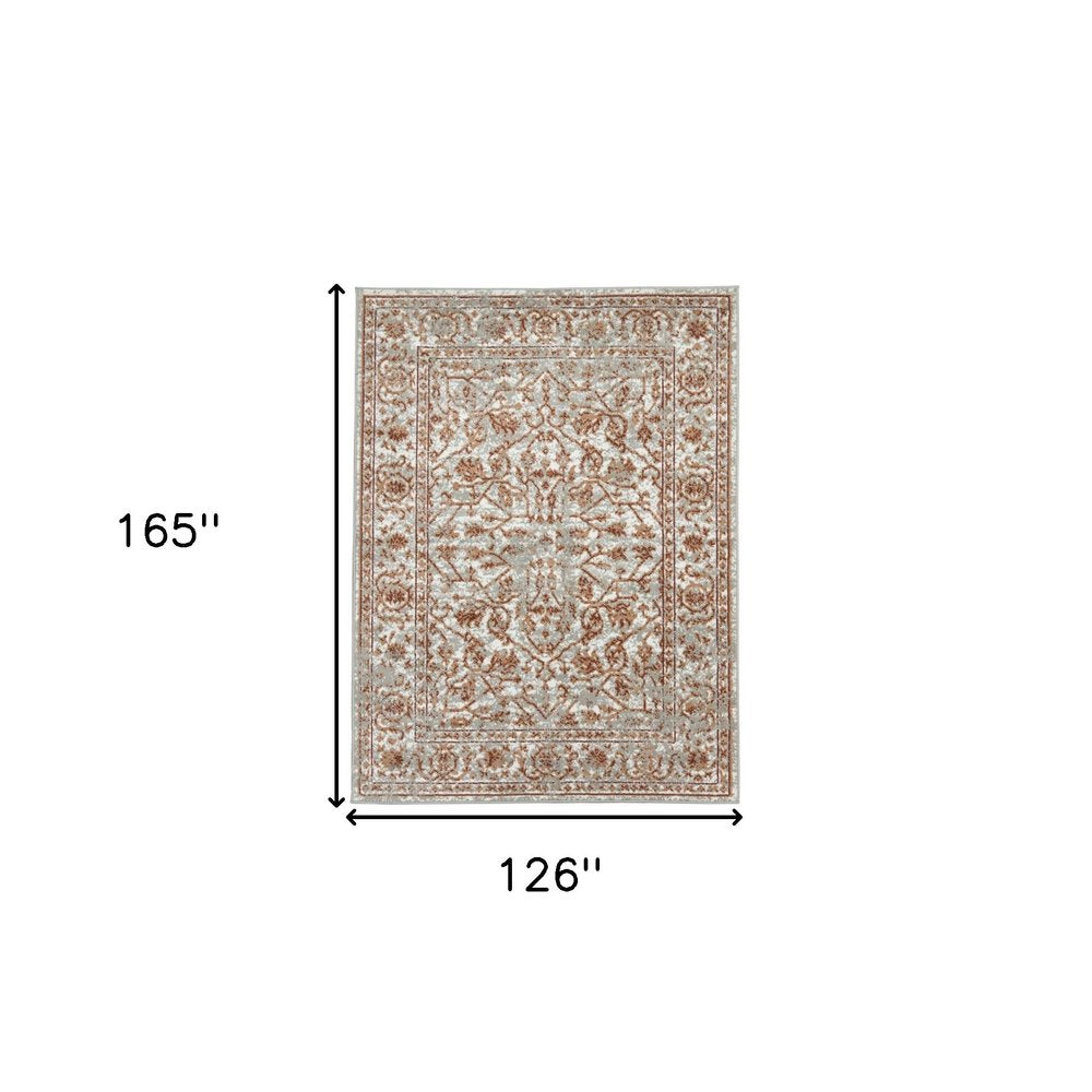 10' X 14' Ivory Gray And Rust Floral Area Rug