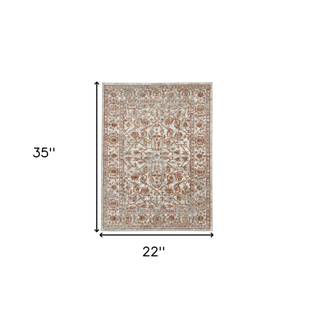 10' X 14' Ivory Gray And Rust Floral Area Rug