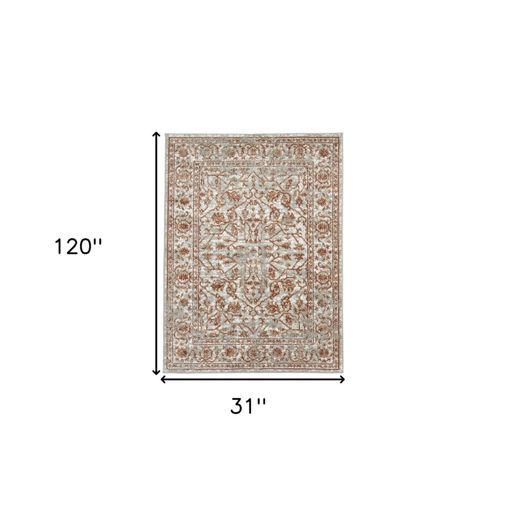 10' X 14' Ivory Gray And Rust Floral Area Rug