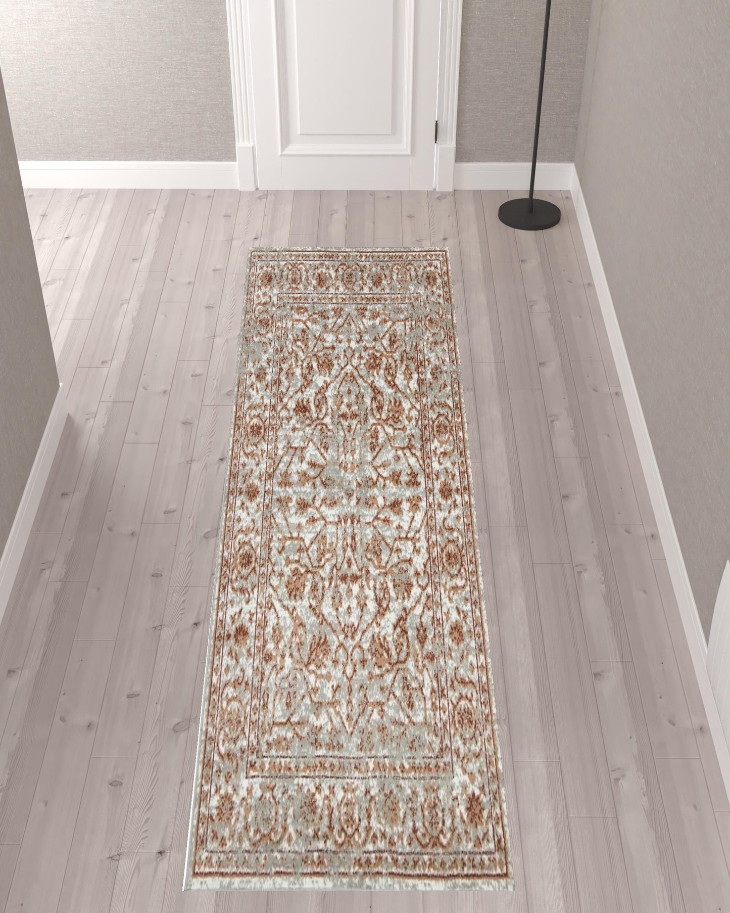 10' X 14' Rust and Gray Floral Power Loom Area Rug