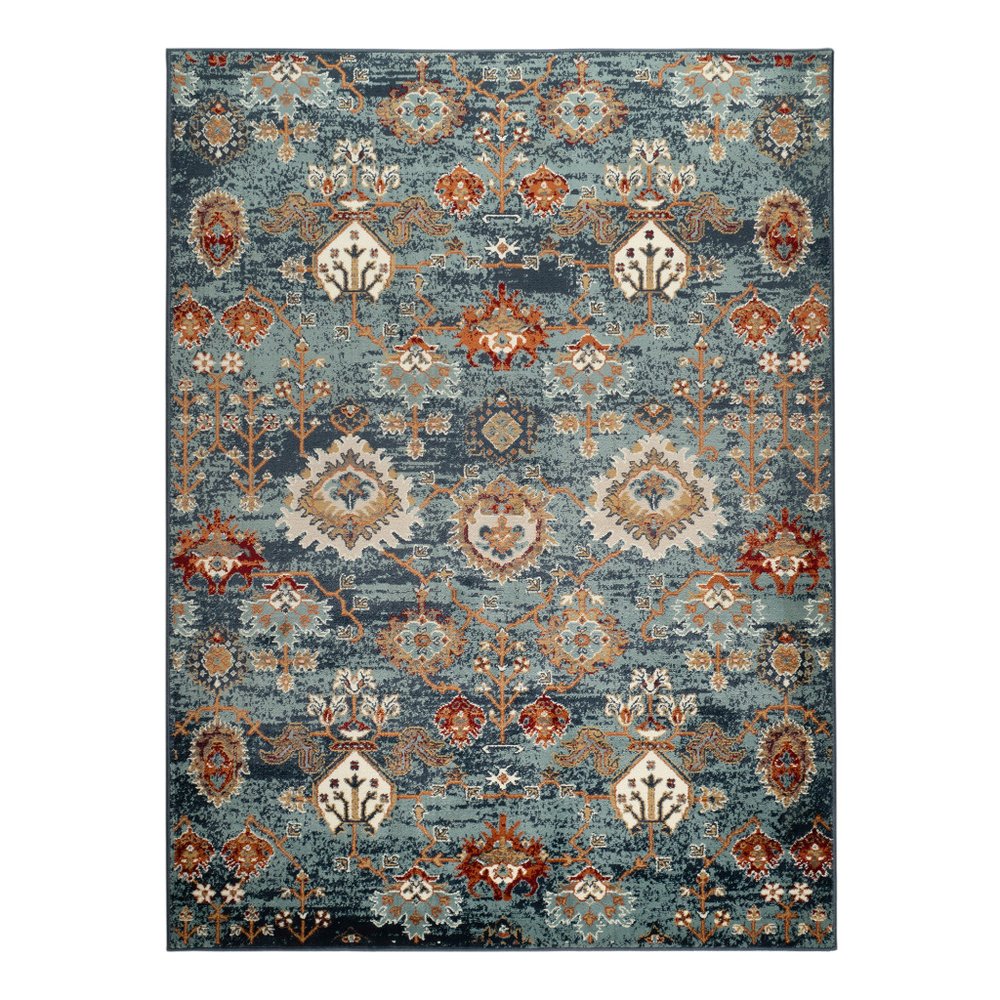 2' X 3' Teal Rust and Orange Oriental Power Loom Area Rug