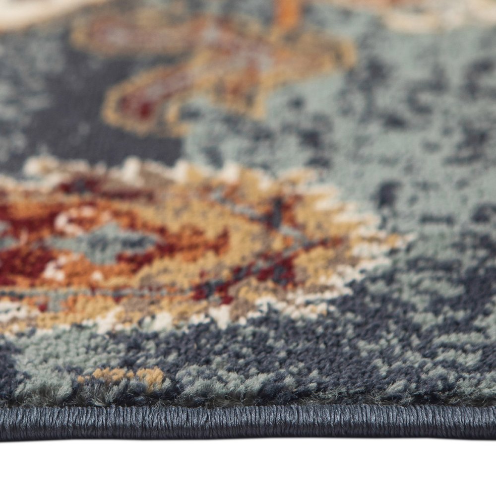 2' X 3' Teal Rust and Orange Oriental Power Loom Area Rug