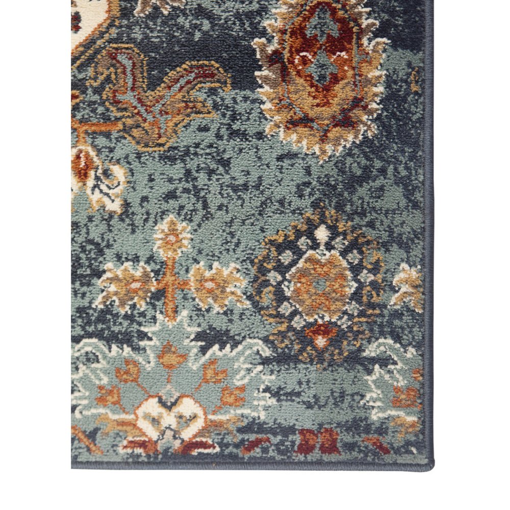 2' X 3' Teal Rust and Orange Oriental Power Loom Area Rug