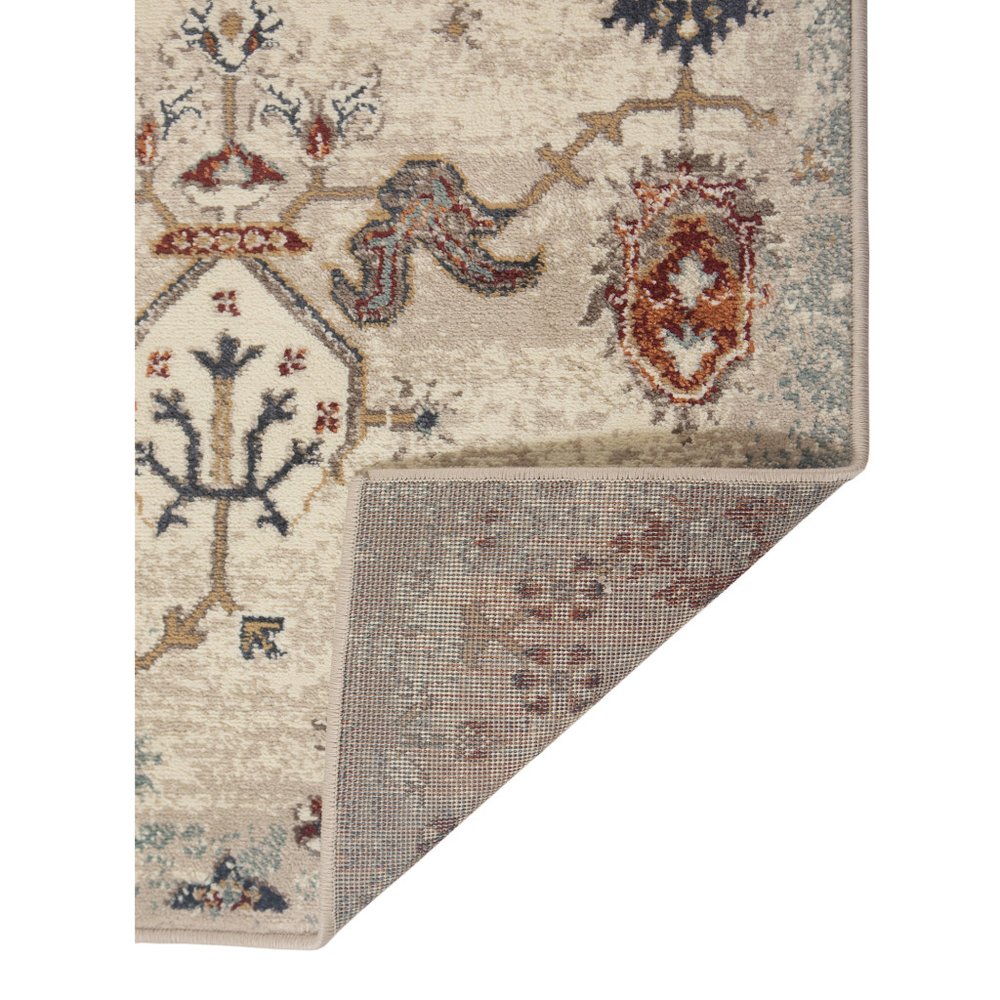 5' X 8' Beige Rust and Navy Oriental Power Loom Area Rug