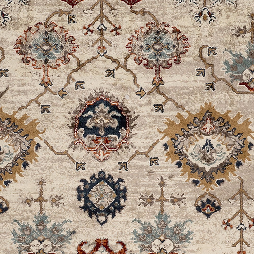 5' X 8' Beige Rust and Navy Oriental Power Loom Area Rug