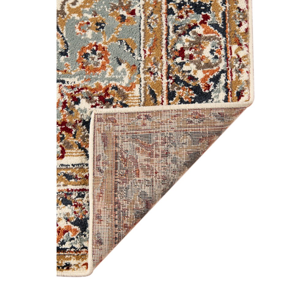 5' X 8' Ivory Navy and Orange Medallion Power Loom Area Rug