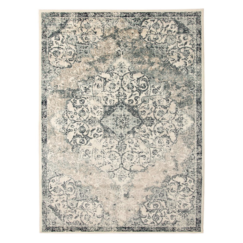 9' X 12' Charcoal and Gray Medallion Power Loom Area Rug