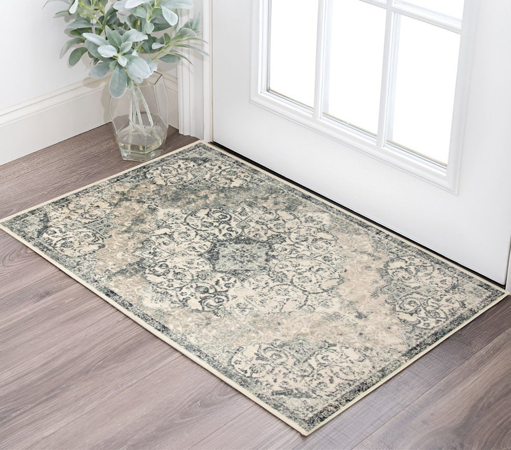 9' X 12' Charcoal and Gray Medallion Power Loom Area Rug
