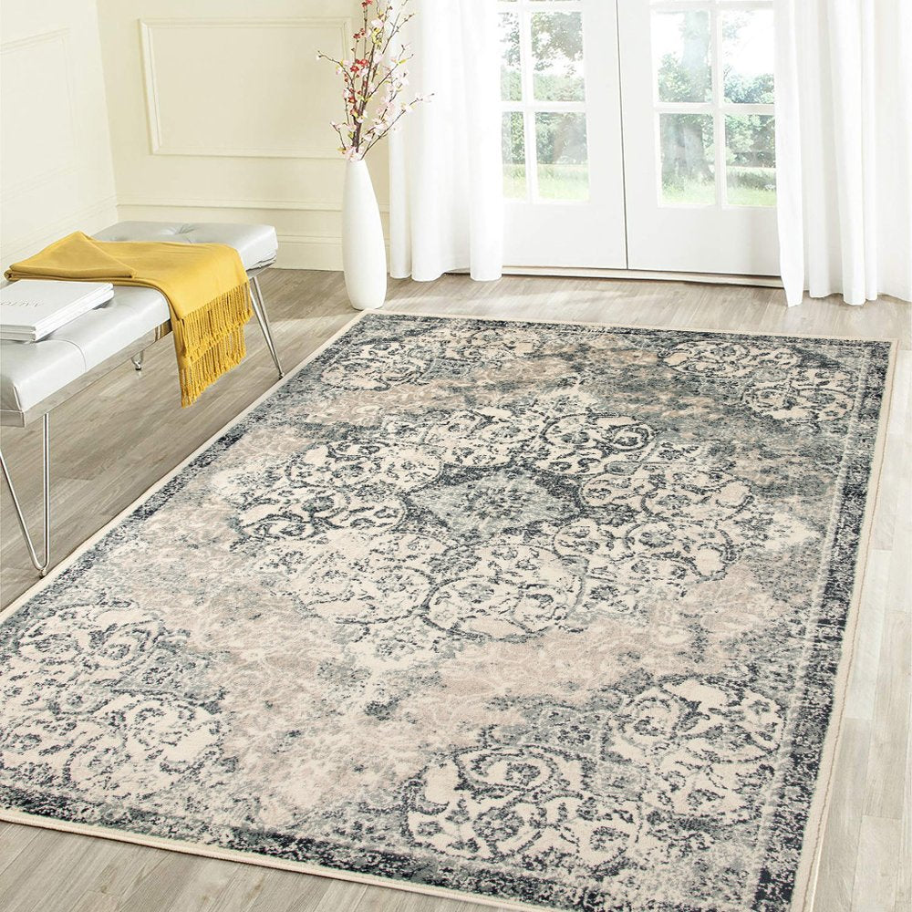 9' X 12' Charcoal and Gray Medallion Power Loom Area Rug