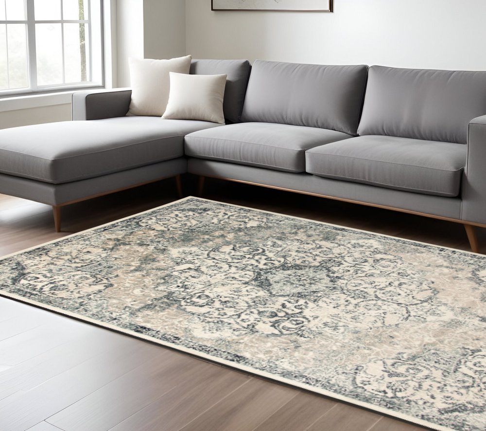 9' X 12' Charcoal and Gray Medallion Power Loom Area Rug