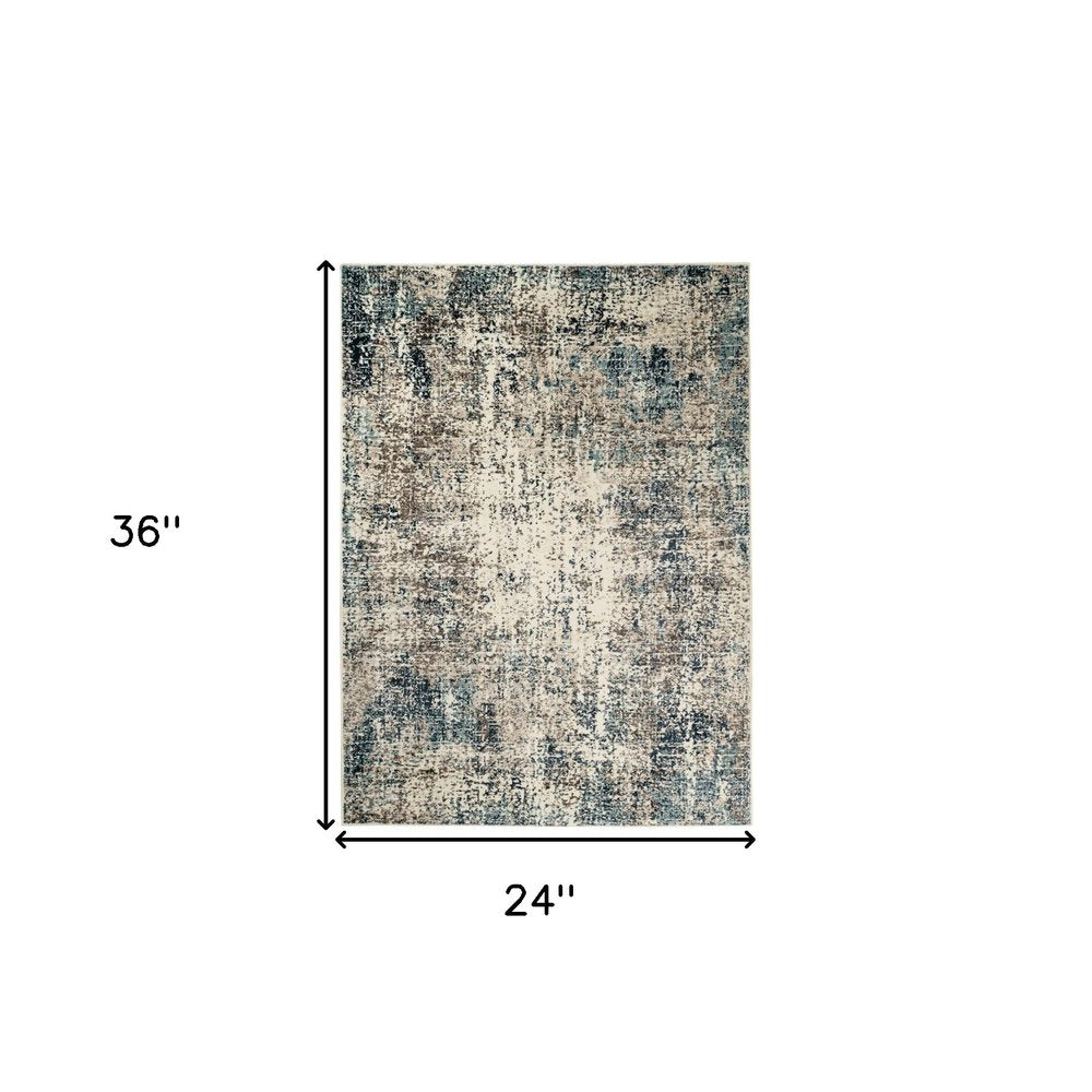 9' X 12' Ivory Blue and Gray Abstract Power Loom Area Rug
