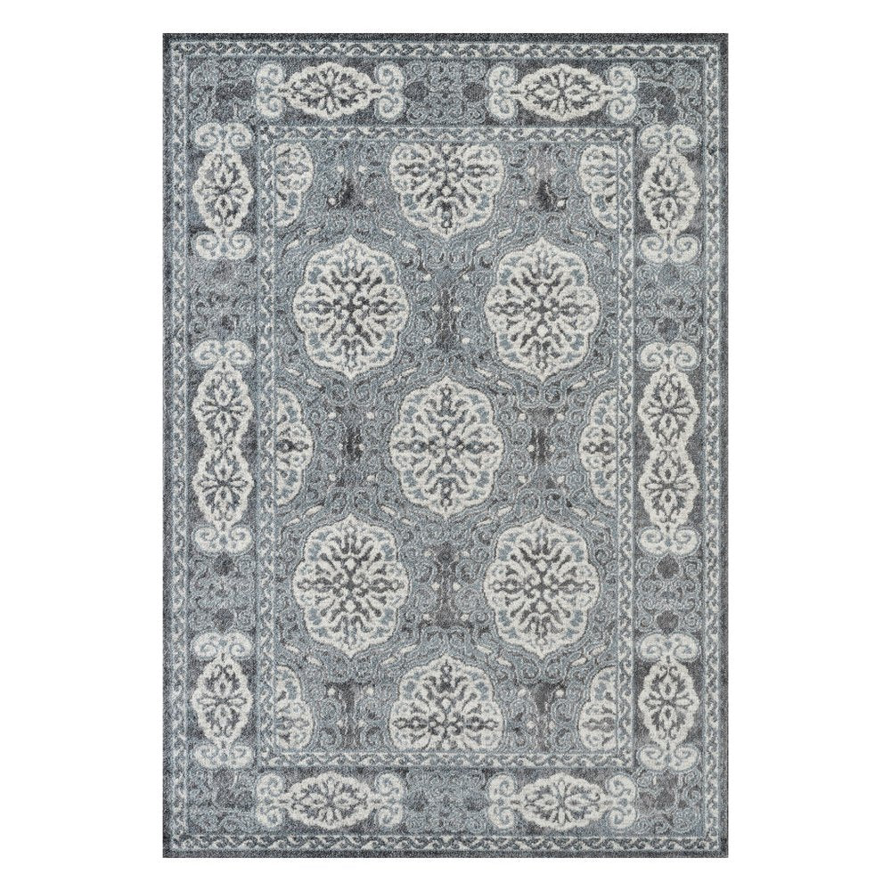 5' X 8' Charcoal and Ivory Medallion Power Loom Area Rug