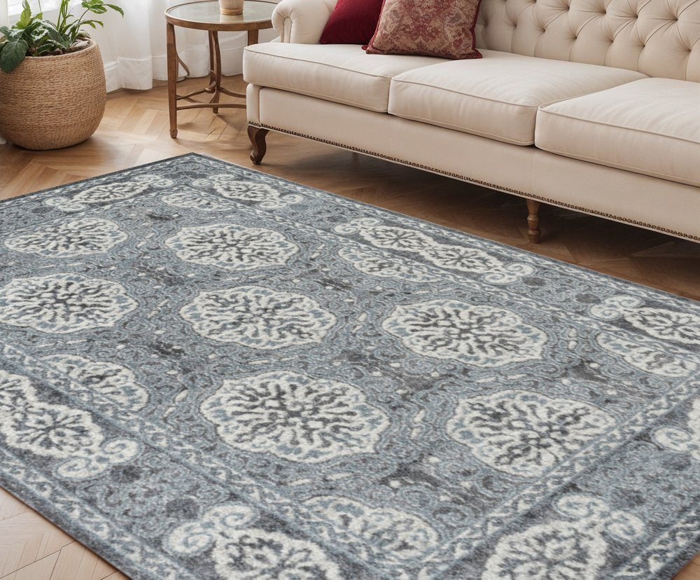 5' X 8' Charcoal and Ivory Medallion Power Loom Area Rug