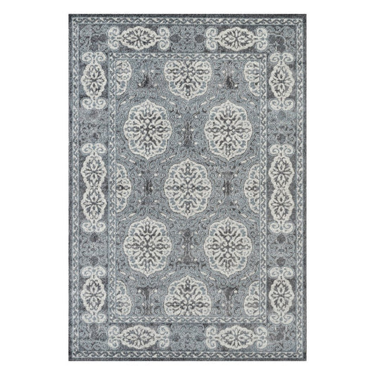 5' X 8' Charcoal and Ivory Medallion Power Loom Area Rug