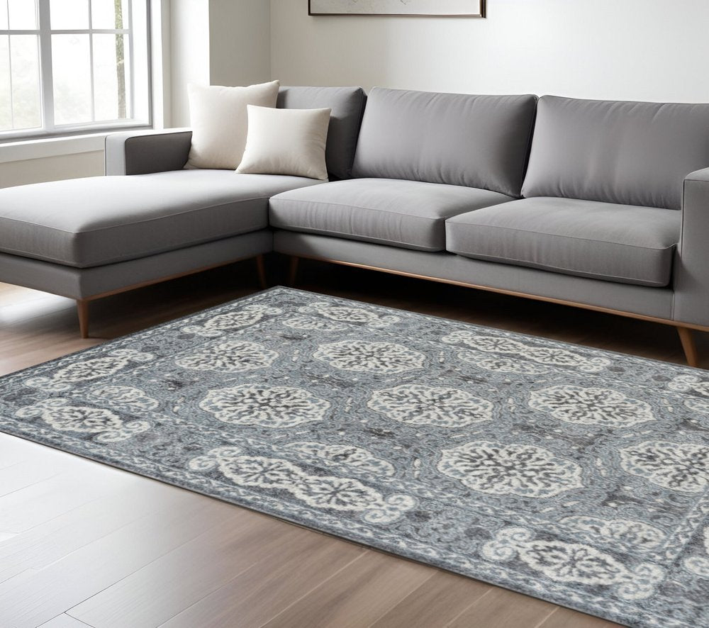 5' X 8' Charcoal and Ivory Medallion Power Loom Area Rug