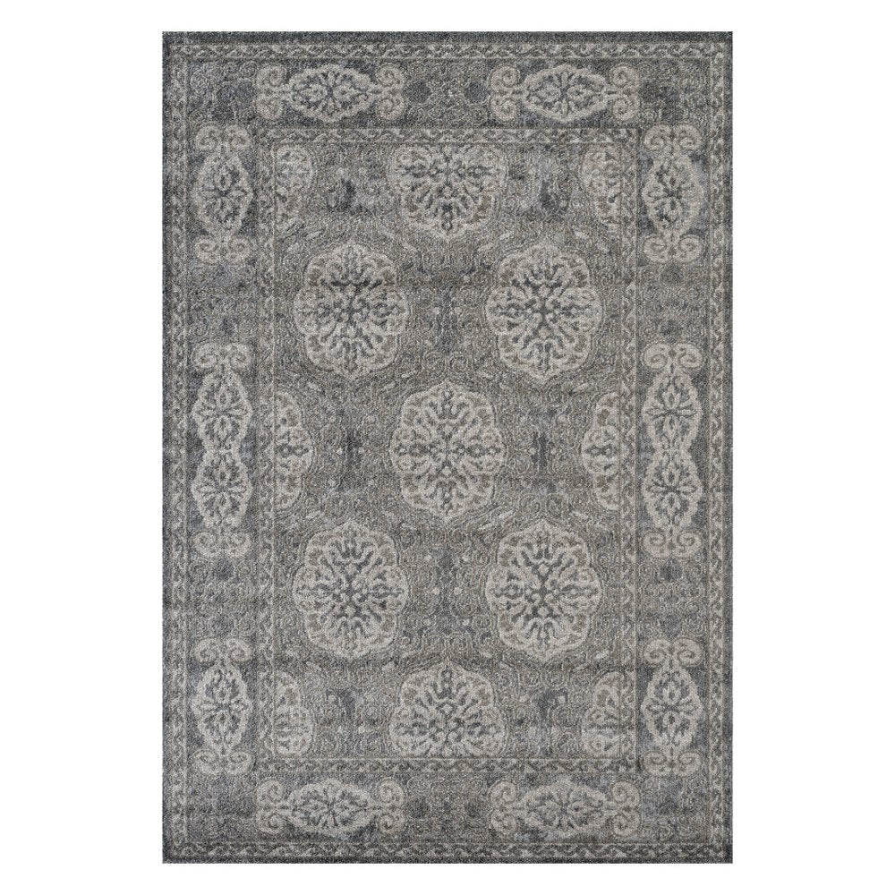 9' X 12' Charcoal And Gray Medallion Area Rug