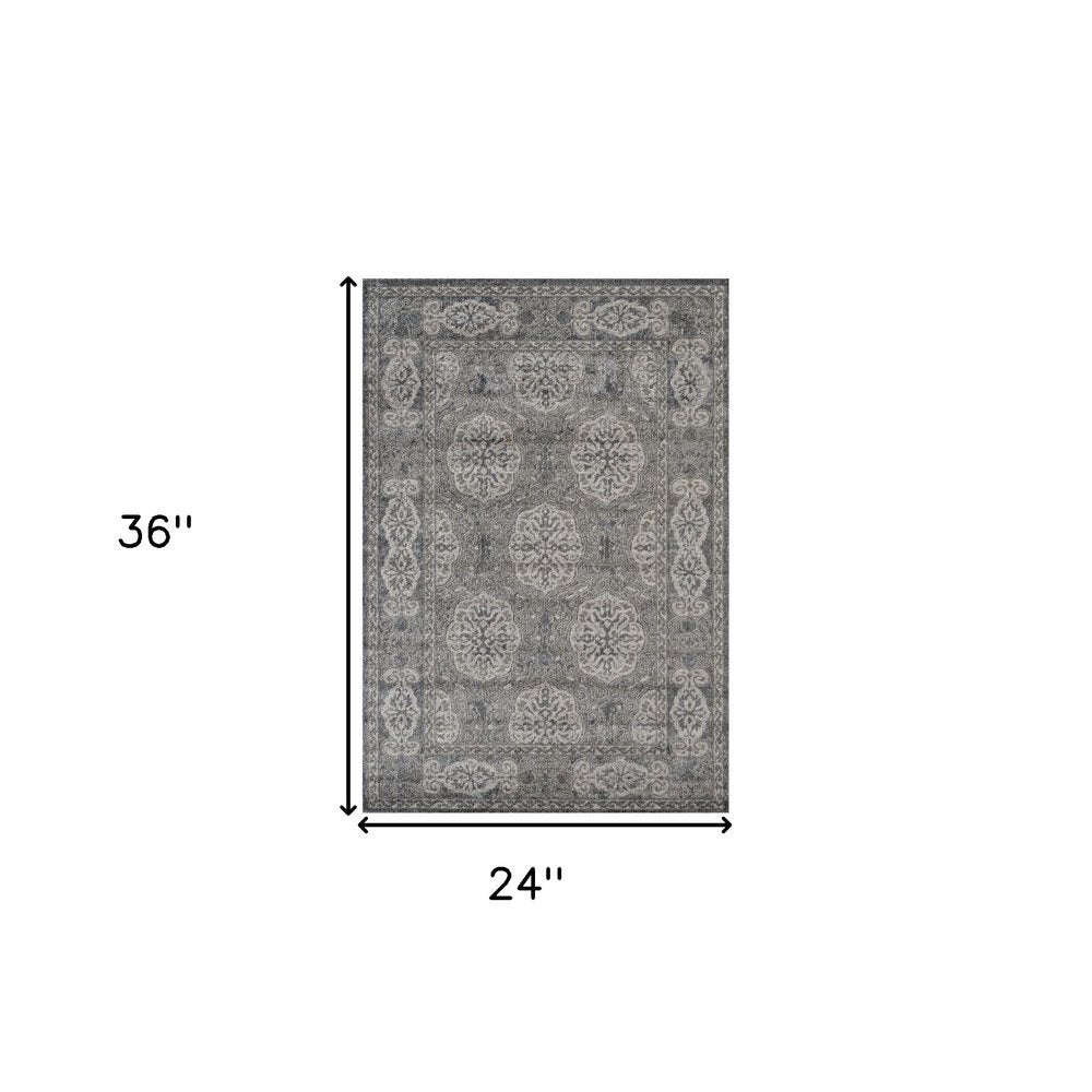 9' X 12' Charcoal And Gray Medallion Area Rug