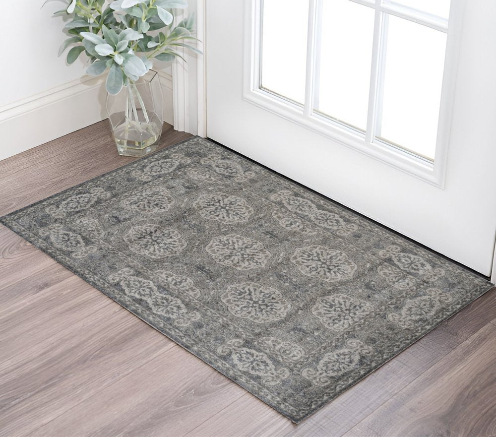 9' X 12' Charcoal And Gray Medallion Area Rug