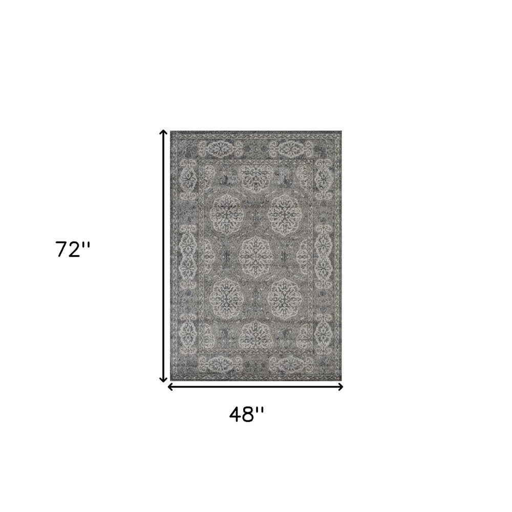 9' X 12' Charcoal And Gray Medallion Area Rug
